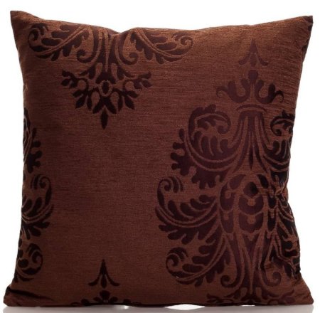 Yastıkminder Koton Kahve Şönil Damask Desen Dekoratif Yastık resmi