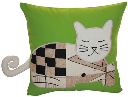 Resim Yastıkminder Koton Yeşil kutu kedi Formunda Dekoratif Yastık