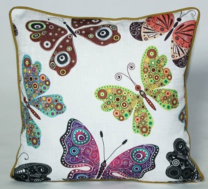 Resim Yastıkminder Koton Polyester Lila Fıstık Renkli Kelebekler Yastık Kılıfı