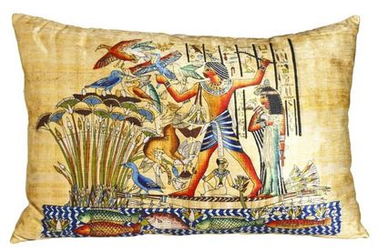 Resim Yastıkminder Kadife Sarı Papirus Mısır Dijital Baskı Büyük Dekoratif Yastık