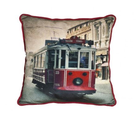 Yastıkminder Renkli Dijital Baskı Tranvay İstanbul Yastık Kılıfı resmi