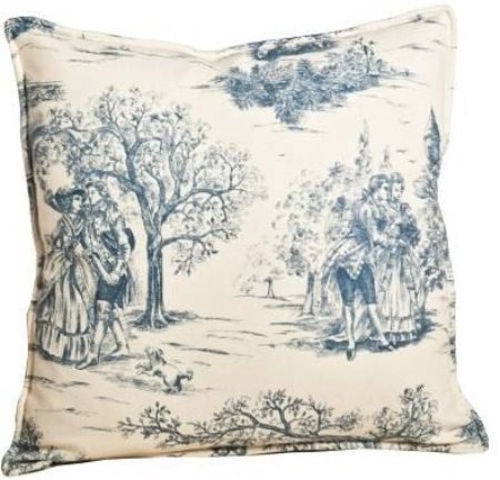 Yastıkminder Koton Ekru Mavi Toile Du Jouy Desen Dekoratif Yastık resmi