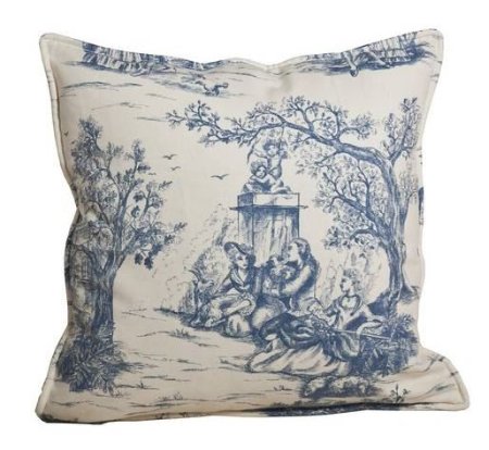 Yastıkminder Koton Ekru Mav Saray Bahçesi Dinlenme Tasviri Toile Du Jouy Desen Dekoratif Yastık resmi
