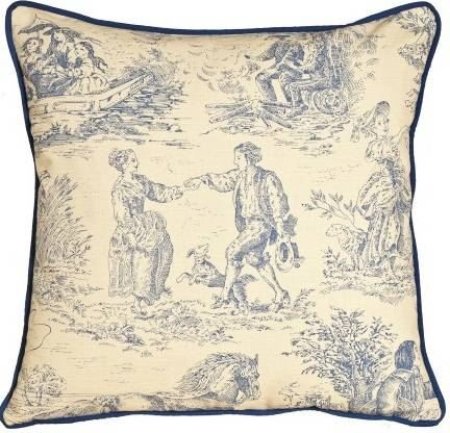 Yastıkminder Koton Keten Mavi Kemik Saray Yaşantısı Tasvirli Toile Du Jouy Desen Dekoratif Yastık resmi