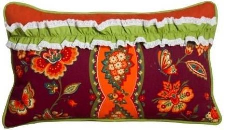 Yastıkminder Koton Bordo Oranj Yeşil Şerit Fırfırlı Yastık resmi