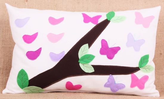 resm Yastıkminder Koton Polyester Kuş Kelebek Keçe Aplike Dekoratif Yastık