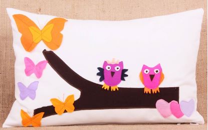 Resim Yastıkminder Koton Polyester Renkli Baykuş Kelebek Dekoratif Yastık