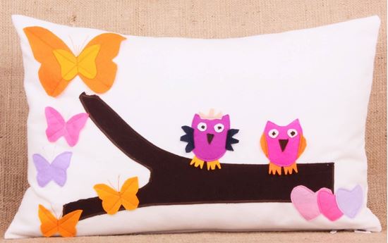 resm Yastıkminder Koton Polyester Renkli Baykuş Kelebek Dekoratif Yastık