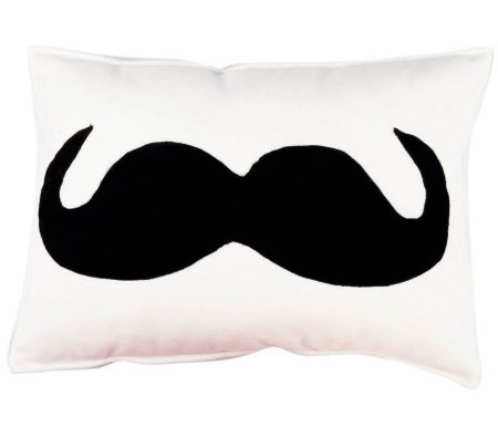 Yastıkminder Koton Polyester Beyaz Koton Siyah Bıyık Figürlü Dekoratif Yastık Kılıfı resmi