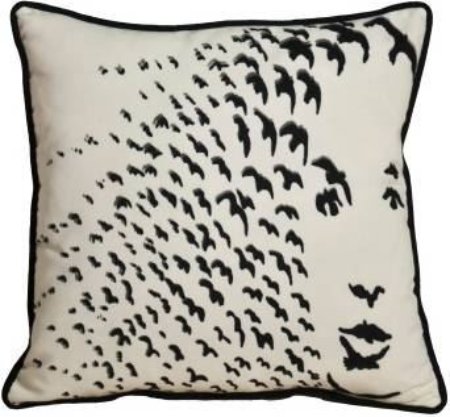 Yastıkminder Polyester Siyah Uçan Sürü Kuşlar Baskılı Beyaz Yastık resmi