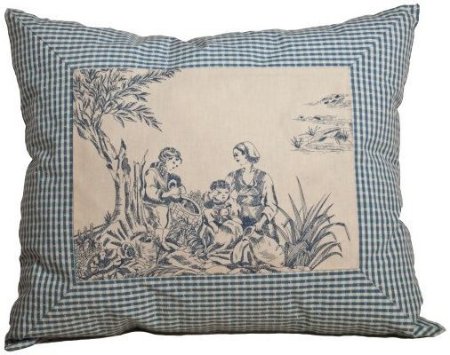Yastıkminder  Koton Bej Mavi Toile Du Jouy Desen Dekoratif Yastık resmi
