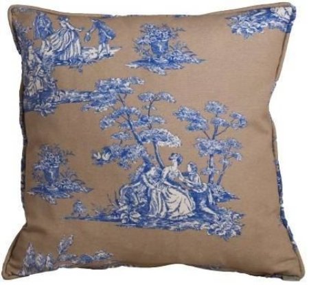 Yastıkminder Koton Bej Mavi Toile Du Jouy Desen Dekoratif Yastık resmi