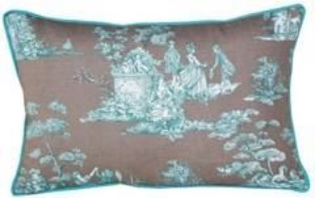 Yastıkminder Koton Turkuaz Kum Toile Du Jouy Desen Dekoratif Yastık resmi