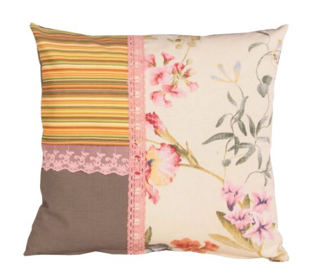 Koton Haki Patchwork Somon Dantelli Dekoratif Yastık Kılıfı resmi
