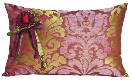 Yastıkminder Tafta Pembe Fıstık Damask Ottoman Desen Gül Fiyonklu Yastık resmi