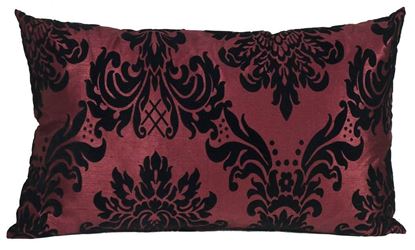 Resim Yastıkminder Tafta Siyah Bordo Ottoman Damask Desen Bordo Dekoratif Yastık