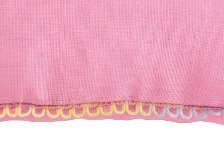 Keten Pembe Oyalı Dekoratif Yastık Kılıfı resmi