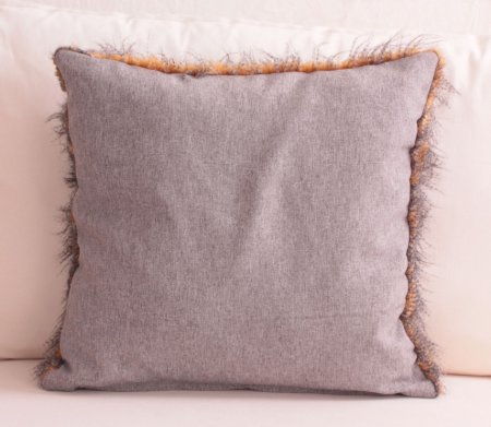 Peluş Keten Kum Sarı Gri Dekoratif Yastık resmi