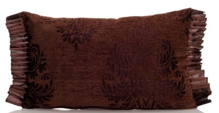 Yastıkminder Koton Kahve Şönil Damask Desen Dekoratif Farbelalı Yastık Kılıfı resmi