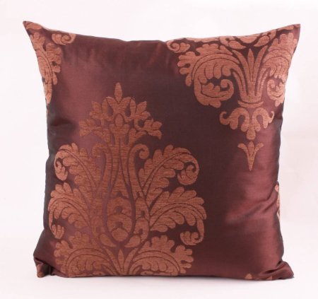 Yastıkminder Koton Kahve Şönil Saten Damask Desen  Dekoratif  Yastık resmi