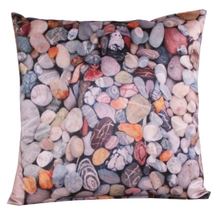 Kadife Koton Taba Lacivert Çakıl Taş Figürlü Baskılı Dekoratif Yastık resmi
