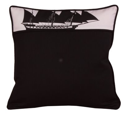 Resim Koton Siyah Beyaz Patchwork Pupa Yelken Marine Dekoratif Yastık Kırlent Kılıfı