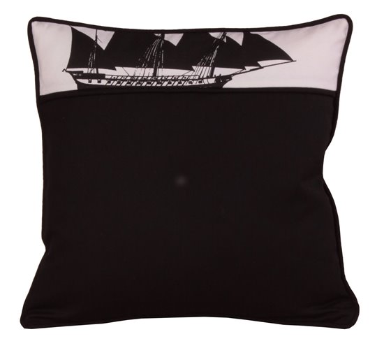 resm Koton Siyah Beyaz Patchwork Pupa Yelken Marine Dekoratif Yastık Kırlent Kılıfı