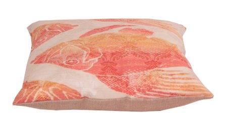 Polyester Keten Oranj Ekru Balık Figürü Baskılı Dekoratif Yastık resmi