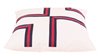 resm Koton Beyaz Grogren Lacivert kırmızı Kurdele Aplikeli Dekoratif Yastık Kılıfı
