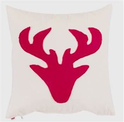 Resim Yastıkminder Koton Beyaz Kırmızı Geyik Aplıke Dekoratif Yastık