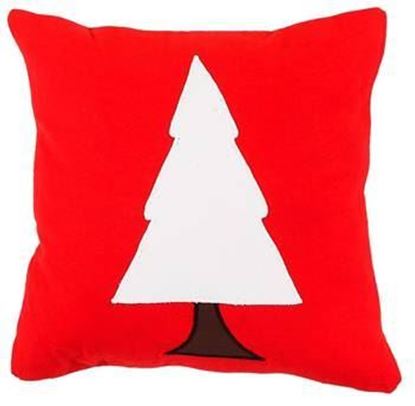 Resim Yastıkminder Koton Kırmızı Beyaz Küçük Ağaç Aplike Dekoratif Yastık