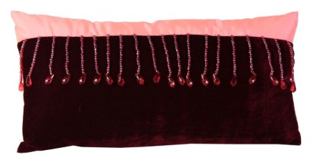 YASTIKMINDER TAFTA BONCUK PÜSKÜLlü FOSFOR PEMBE BORDO KADIFE  BIBLO YASTIK resmi