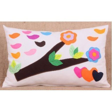 Yastıkminder Koton Polyester Beyaz Oranj Pembe Keçe Aplike Dekoratif Yastık resmi