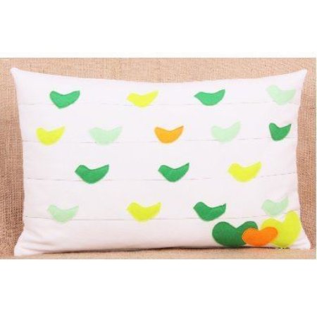 Yastıkminder Koton Polyester Beyaz Yeşil kuşlar Keçe Aplike Dekoratif Yastık resmi