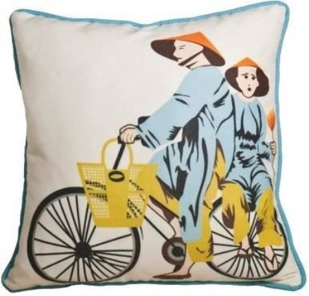 Yastıkminder Polyester Koton Mavi  Bisikletli Çinliler Yastık Kılıfı resmi