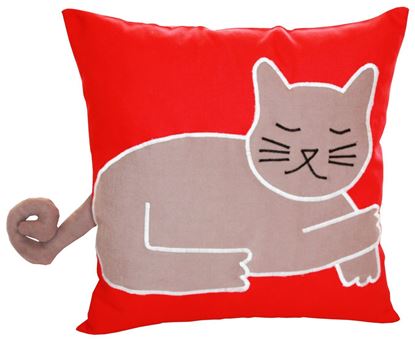 Resim Yastıkminder Koton Kırmızı Kahve Kedi  Formunda Dekoratif Yastık