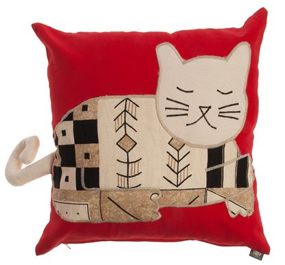 Resim Yastıkminder Koton Kırmızı Bej Kedi Formunda Yastık