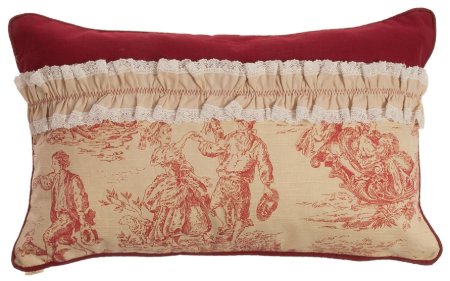 KOTON BORDO FARBELALI  TOILE DU JOUY DESEN DEKORATIF KIRLENT YASTIK KILIFI resmi
