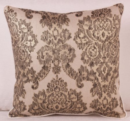 KOTON SİM DOKUMA SİYAH EKRU DAMASK DESEN DEKORATİF YASTIK KILIFI resmi