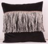 KADİFE KOTON MAT SİYAH BAKIR KURDELA SAÇAKLI DEKORATİF YASTIK KIRLENT KILIFI resmi