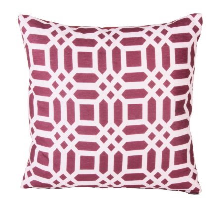 KADİFE ŞÖNİL BORDO BEYAZ GEOMETRİK DESEN BASKI DEKORATİF YASTIK KILIFI resmi