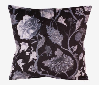 NUBUK KADİFE SİYAH ZEMİN  KREM GÜLLÜ DEKORATİF YASTIKLAR KILIFI resmi