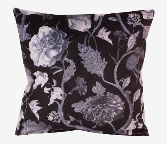 NUBUK KADİFE SİYAH ZEMİN  KREM GÜLLÜ DEKORATİF YASTIKLAR KILIFI resmi