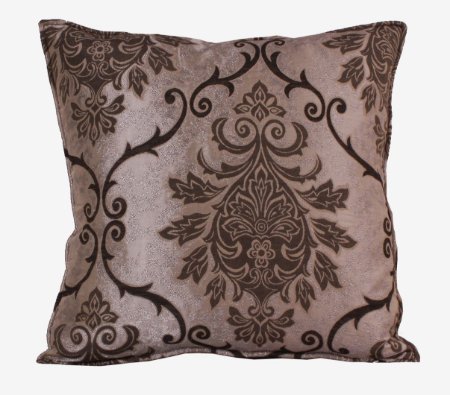 TAFTA DOKUMA GÜMÜŞ KAHVE DAMASK DESEN DEKORATİF YASTIK KILIFI resmi