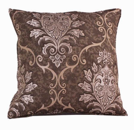 TAFTA DOKUMA  KAHVEGÜMÜŞ DAMASK DESEN DEKORATİF YASTIK KILIFI resmi