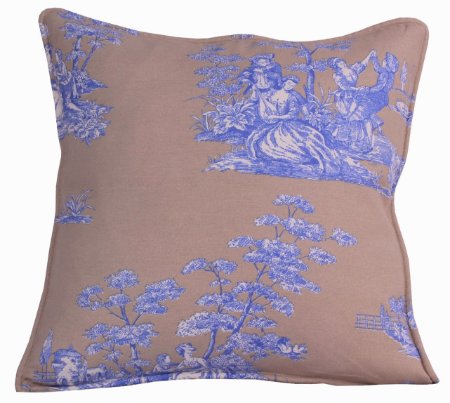 Yastıkminder Koton Bej Mavi Toile Du Jouy Desen Dekoratif Yastık resmi