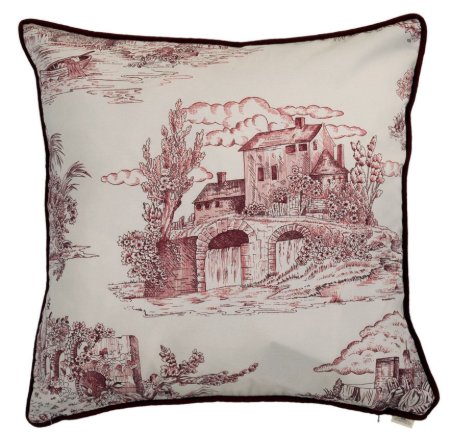 Yastıkminder Koton Bordo Kemik Toile Du Jouy Desen Dekoratif Yastık Kılıfı resmi