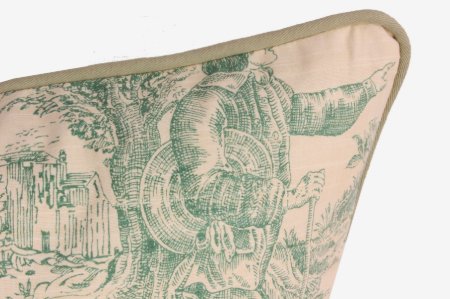Yastıkminder Koton Yeşil Kemik  Toile Du Jouy Desen Dekoratif Yastık Kırlent Kılıfı resmi