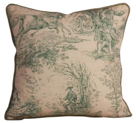 Yastıkminder Koton Yeşil Kemik  Toile Du Jouy Desen Dekoratif Yastık Kırlent Kılıfı resmi