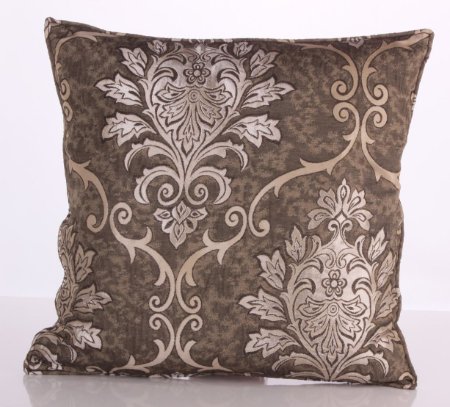 TAFTA DOKUMA  KAHVEGÜMÜŞ DAMASK DESEN DEKORATİF YASTIK KILIFI resmi